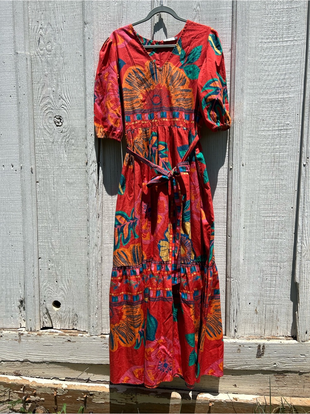 Maude Vivante Tropical Floral Maxi Dress L | 100% Cotton Farm Rio Style Boho - Picture 3 of 12